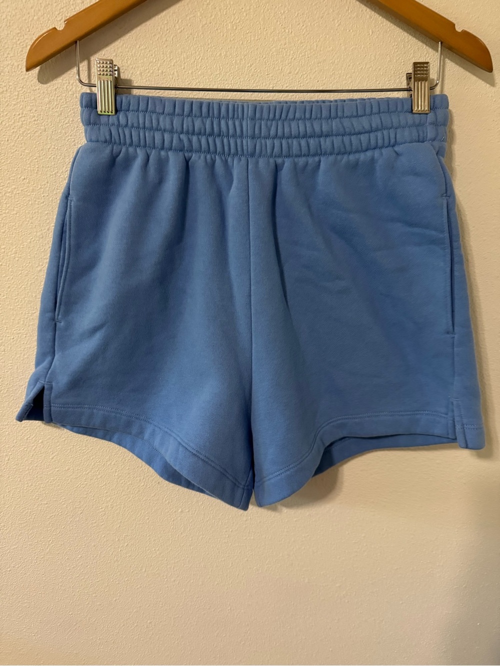 Abercrombie & Fitch High Rise Fleece Sweat Shorts Blue Pockets Midweight-Small